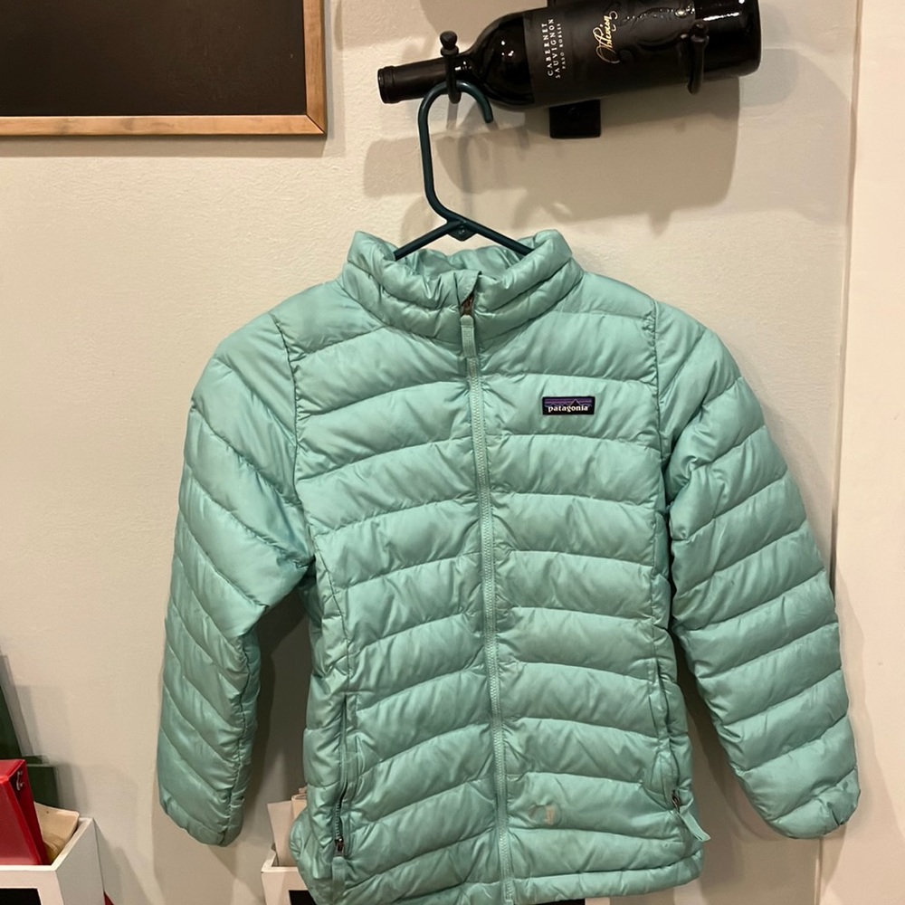 Girls teal Patagonia coat. Size Large
